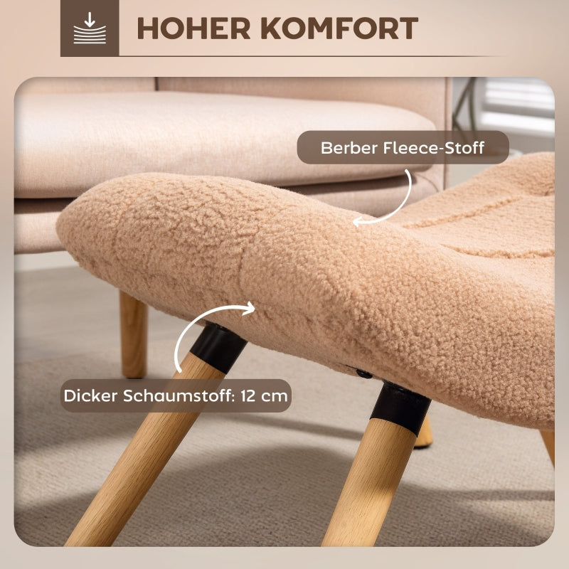 Footstool, Upholstered with Wooden Legs, Fleece, Brown