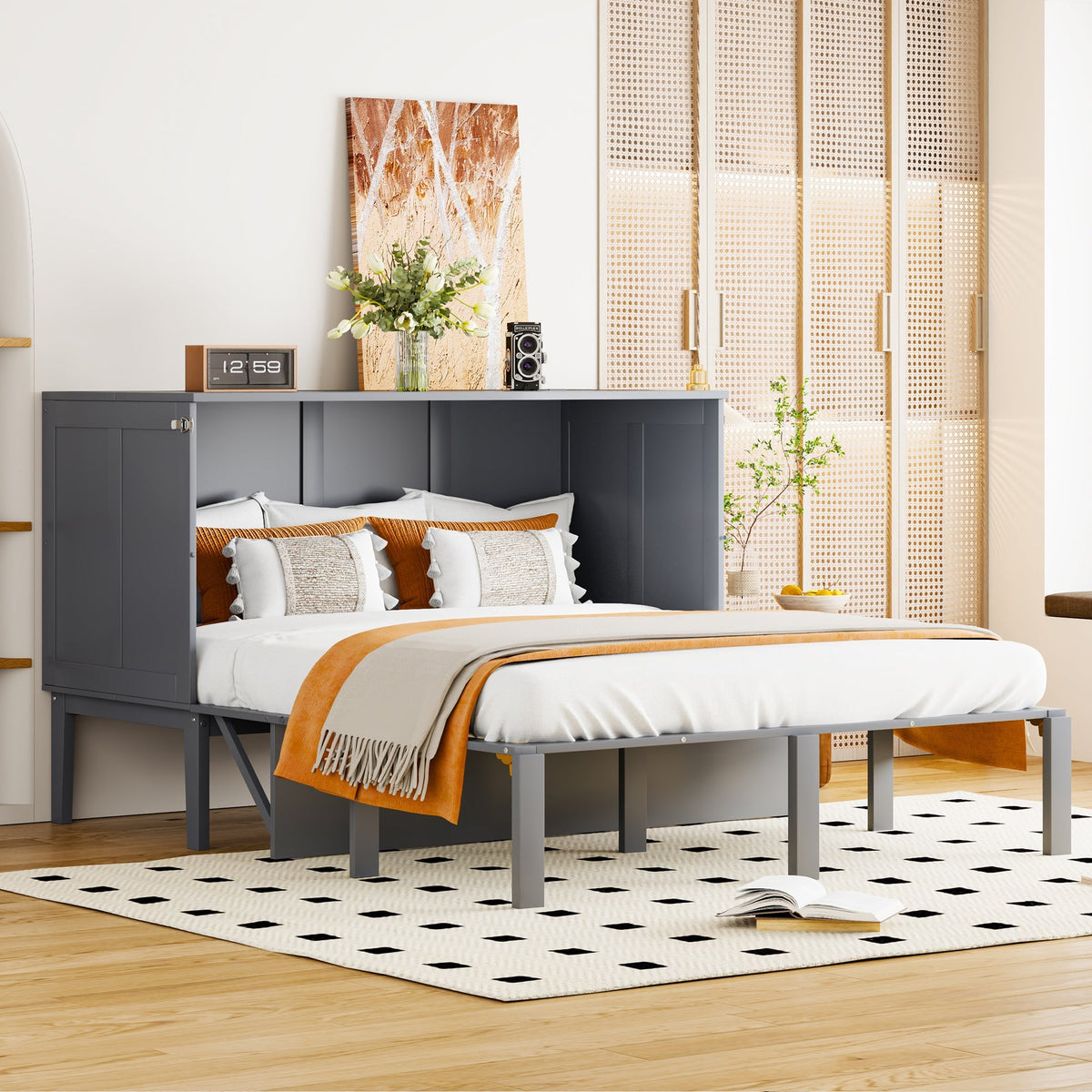 Wall Bed, 140x200cm with Slatted Frame, Grey
