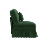Windsor Armless Sofa with Removable Ruffle Skirt and Cushion, Green Chenille