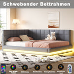 Upholstered Sofa Bed 160*200 Multifunctional with LED & USB, Grey Linen