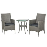 Rattan Garden Furniture Set, 3-Piece Bistro with Side Table, Black/Brown