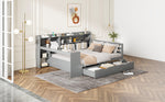 Sofa Bed, Multifunctional 140x200cm with Desk Storage & Power Outlet, Solid Wood Grey