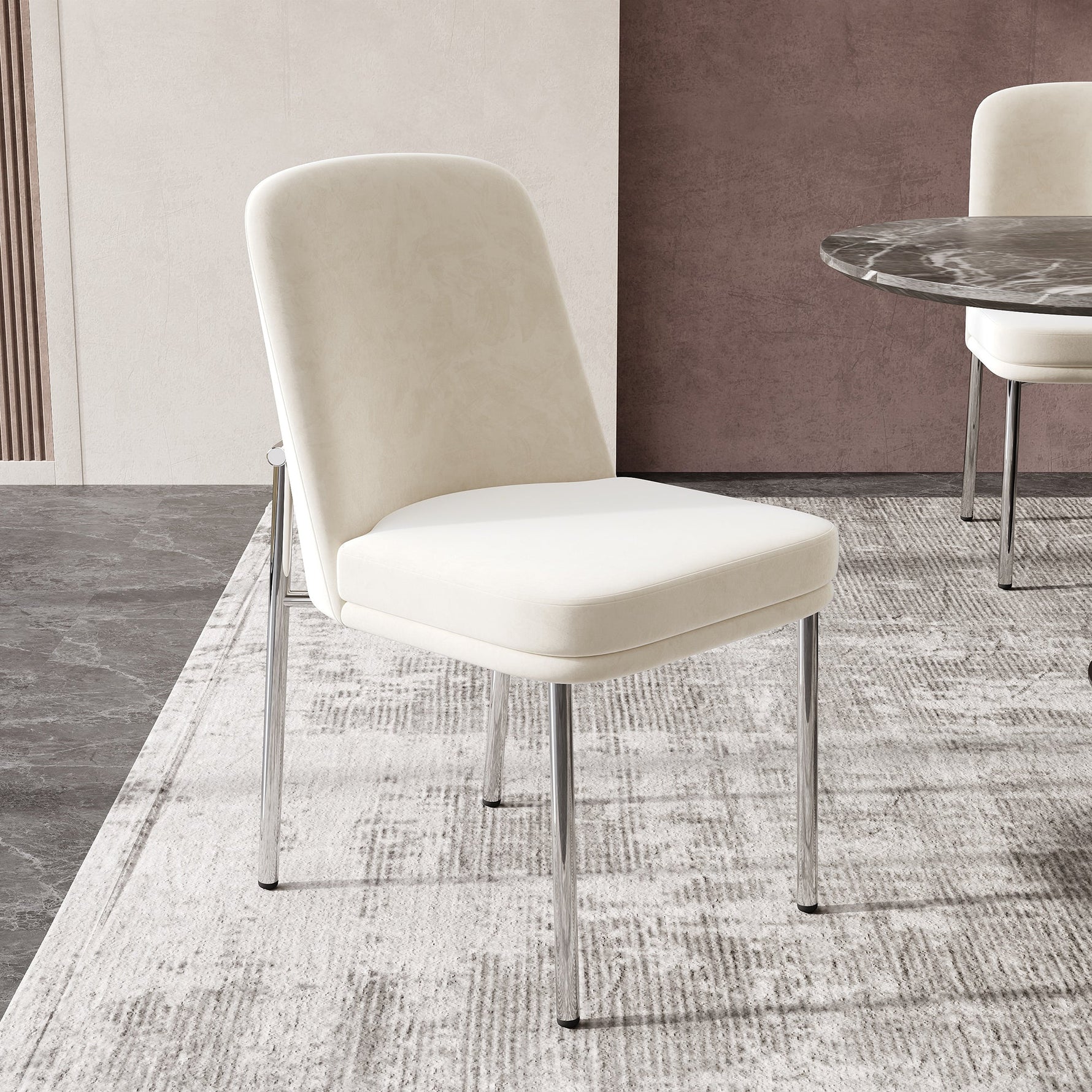 Dining Chairs Set of 4 Thickened Cushions Metal Legs - Velvet Beige