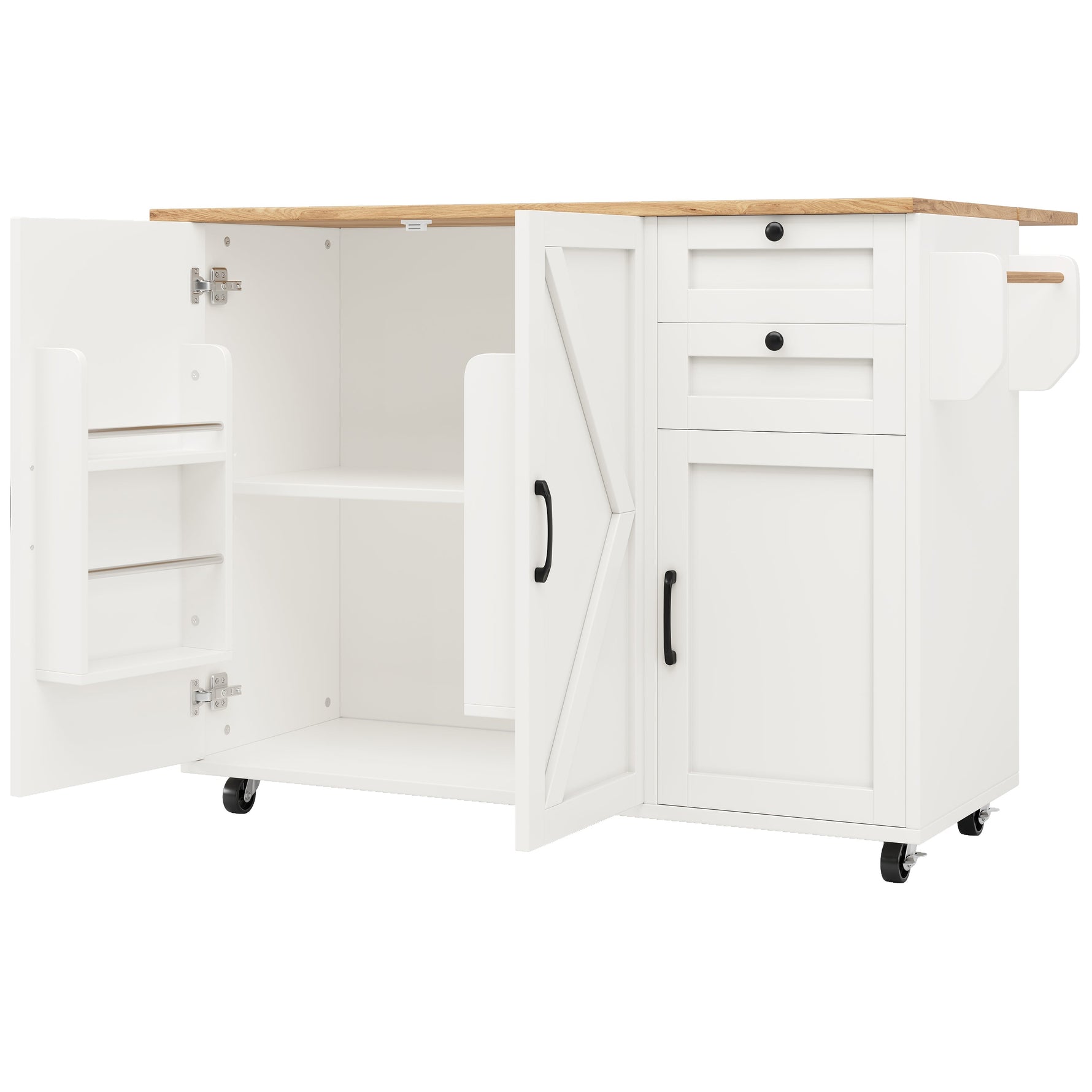 Kitchen Island Sideboard Multifunctional Dining Table Storage Wood Grain - White