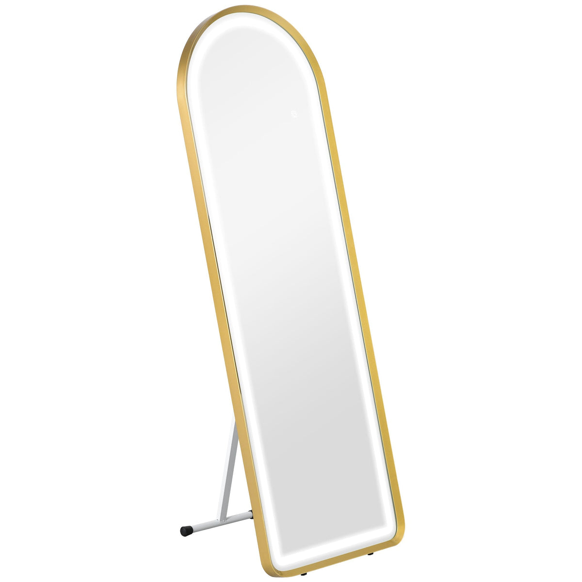 Full-Length Mirror, Dimmable LED, Wall & Standing, Touch Switch, Gold