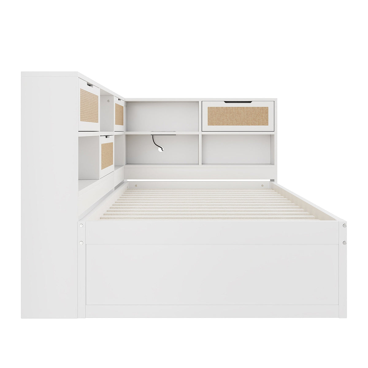 Sofa Bed, Wooden 90*200 Pull-out Multifunctional Single with Storage & Charging Port, White
