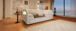 Upholstered Platform Bed 90x200 with Pull-Out Bed & LED - Beige