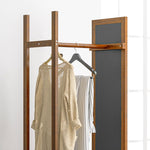 Standing Mirror with Wheels, 3 Levels Clothes Rail, Walnut