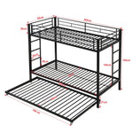 Bunk Bed 90x200cm with Pull-Out Bed Safety Railings EN747 Certified - Black Iron Frame