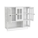 Bathroom Wall Cabinet, 3-Door Wooden with Open/Hidden Storage & Towel Bar, White