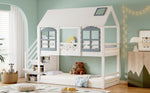 Bunk Bed with Roof & Window, Safety Gate & 3 Stair Lockers, 90x200cm Pine+MDF White+Grey