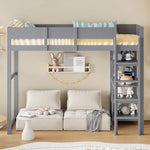 Loft Bed with Storage, 90x200cm, Slatted Base, Solid Pine Wood Grey