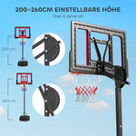 Outdoor Basketball Hoop, 200-260 cm Height-Adjustable with Wheels, Red