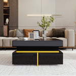 Coffee Table with Drawers, High-Gloss, Gold Accents