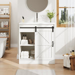 Bathroom Vanity Unit with Ceramic Sink and Barn Door Storage, White