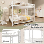 Bunk Bed with Pull-Out Bed and High Railings, 140x200cm Iron Frame, White