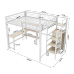 Loft Bed 140x200cm with Desk, Wardrobe & Shelves - White Iron