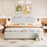Upholstered Bed 180x200cm Hydraulic Lift Storage Headboard USB Lamps - Beige