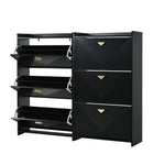 Shoe Cabinet with 6 Drop-Down Doors and Adjustable Width, Two-Piece Set, Black MDF