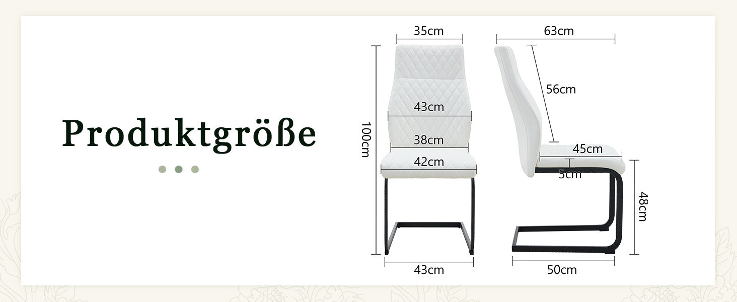 Dining Chairs Set of 2 with High Backrest and Diamond Pattern, White PU Leather and Metal