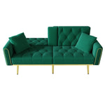 Double Fold-out Sofa Bed Reclining 3-Angle Cup Holders - Fabric Green