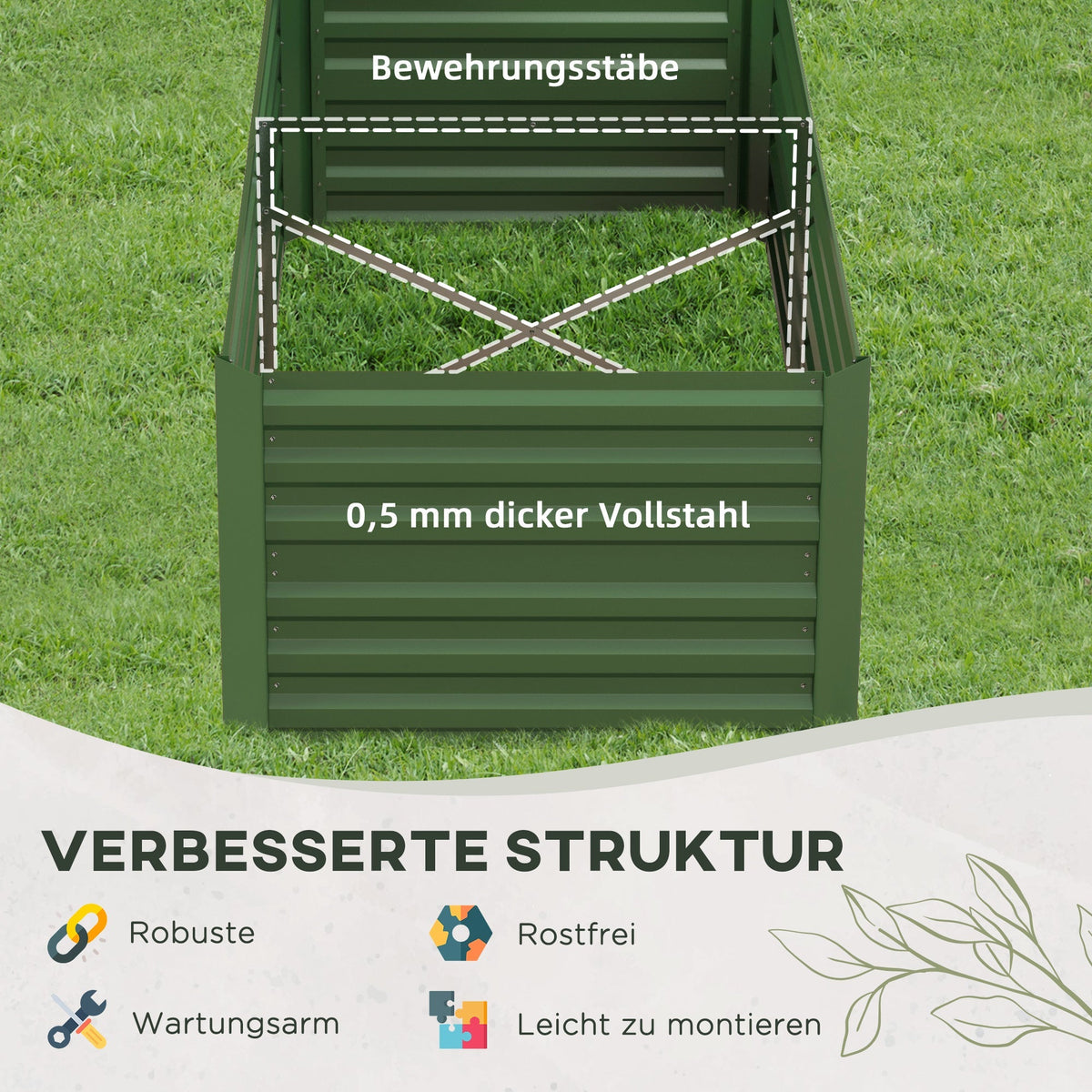 Raised Bed, Garden Planter 180x90x60cm, Steel