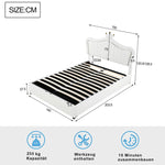 Children's Bed, Upholstered Hydraulic Storage with LED Lights, White PU Leather