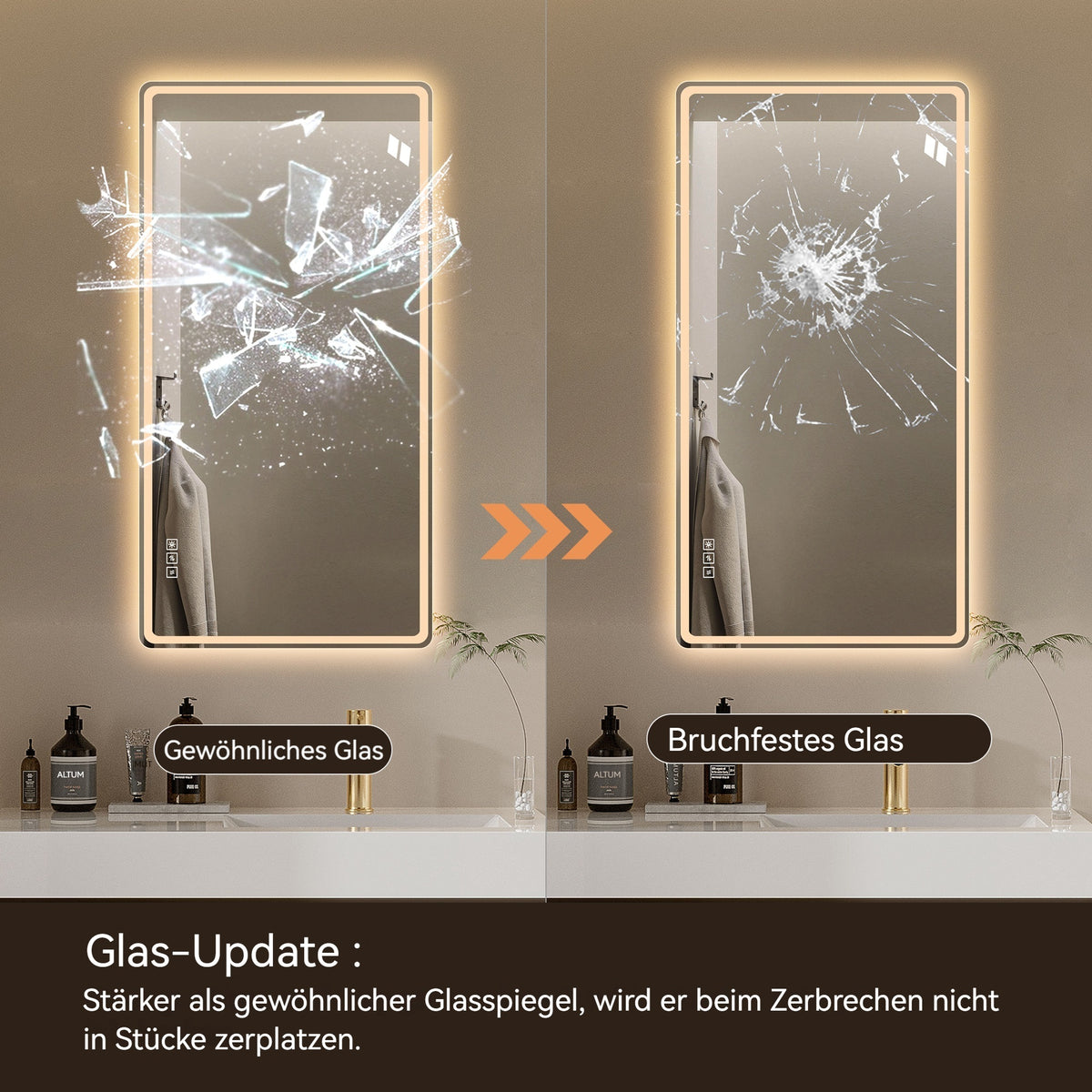 Frameless LED Bathroom Mirror 60x100cm Anti-Fog, Tempered Glass