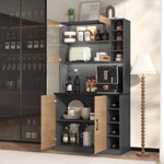 Kitchen Highboard Buffet 100x187cm LED Lighting Microwave Storage - Wooden