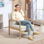 Armchair, Lounge Chair with Armrests, Wooden Legs, Bouclé Look, White