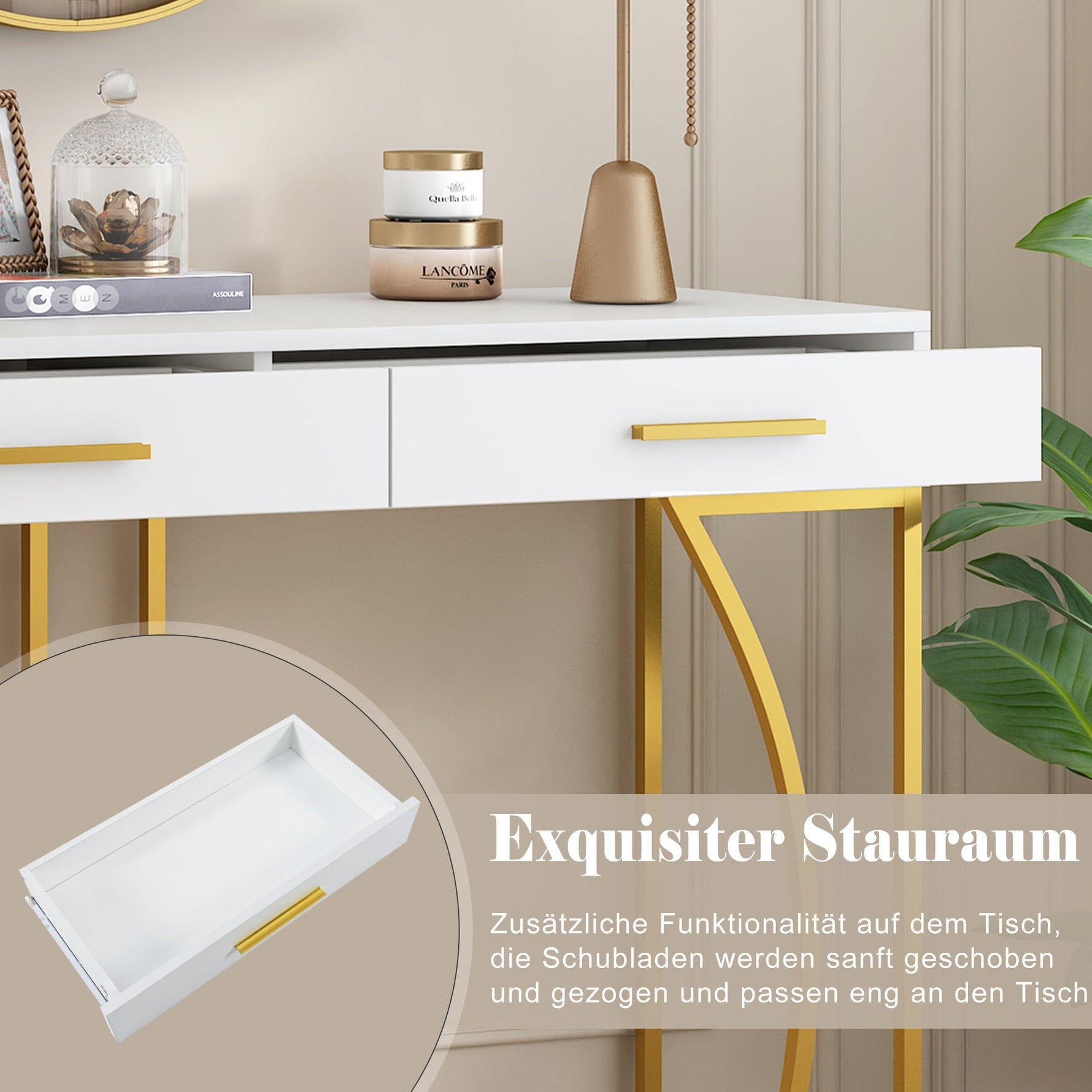 Console Table 2-Drawer Luxury Hallway Side Table 110x32x85 cm White/Gold