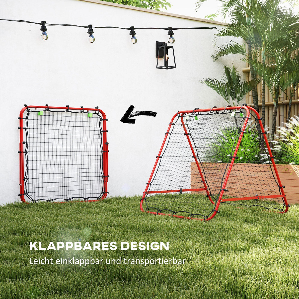 Football Rebounder Double-Sided Rebound Adjustable in 5 Levels for Training Steel Red