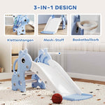 AIYAPLAY 3-in-1 Kids Slide, Giraffe Shape, Basketball Hoop, Ball, Blue