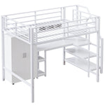 Loft Bed 140x200cm Wardrobe Desk Storage Ladder Shelves - White