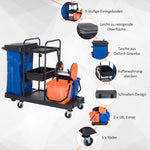 Cleaning Trolley 4-Wheel System Professional Cleaning 111x63.3x103cm, Black/Blue/Orange