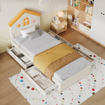Children's House Bed 90x200 with 4 Drawers, Beige Velvet