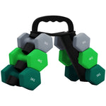 Dumbbell Set 6-Piece Hexagon with Stand, 2x3kg/2x4kg/2x5kg Weights, Grey+Green+Turquoise