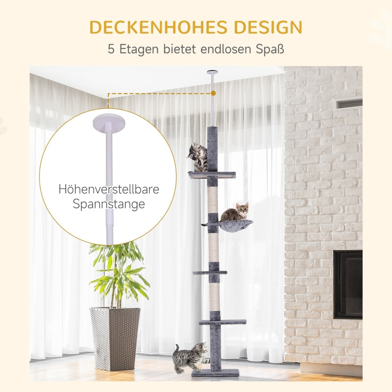 Cat Tree, Height Adjustable Sisal Posts, Grey