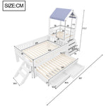 Kids House Bed with Pull-Out Bed, Drawers & Stairs, White