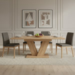 Extendable Dining Table 140/180x80cm Rectangular Thickened Top V-Shaped Legs Oak Color