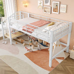 Semi-High Loft Bed 90 x 200 cm with Storage Stairs, White