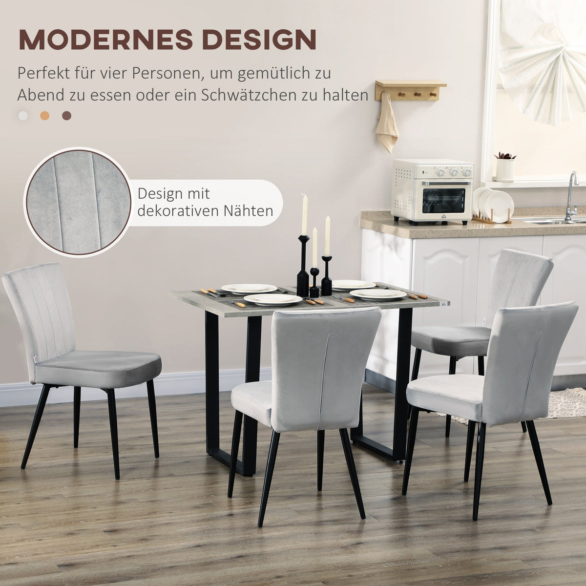 Dining Chair Set of 4, Kitchen Chairs, Backrest, Grey Velvet