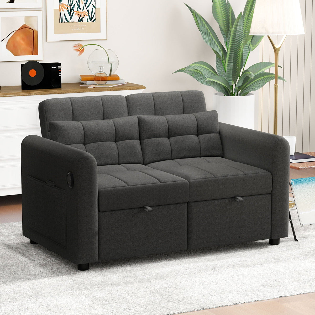 Loveseat Sofa 3-in-1 Pull-out Adjustable Backrest USB Modern Design
