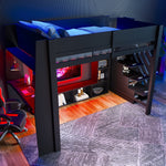 Loft Bed with Desk, Storage Stairs and LED Lighting, 140x200cm, Black Wood