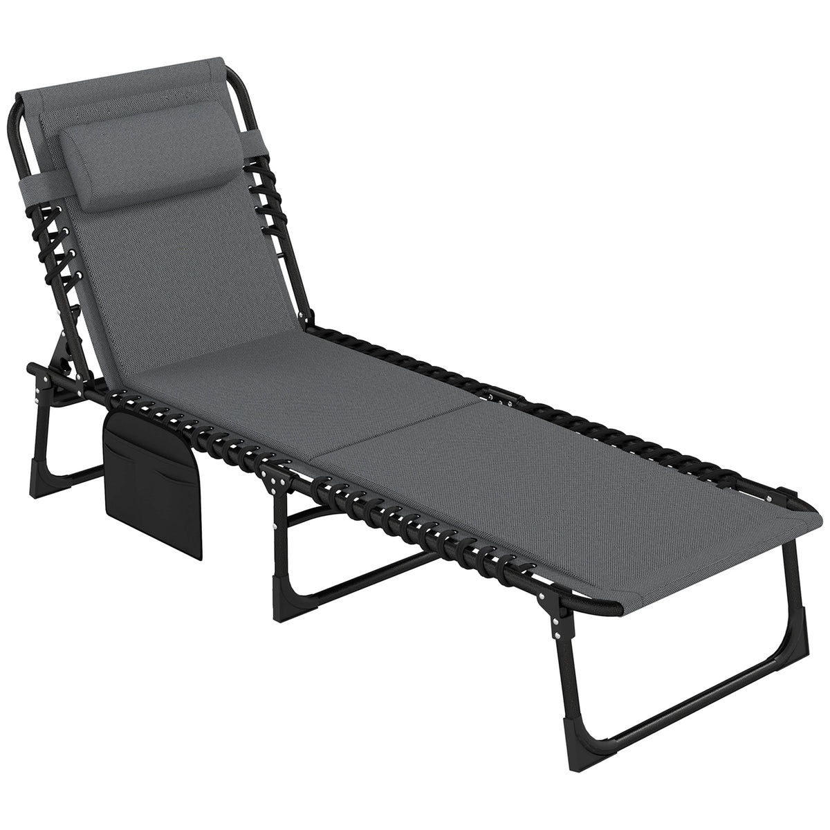 Folding Sun Lounger, Padded 5-Position Adjustable Weatherproof, Dark Grey