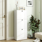 Shoe Cabinet, 3 Doors Adjustable Divider 12 Pair, White