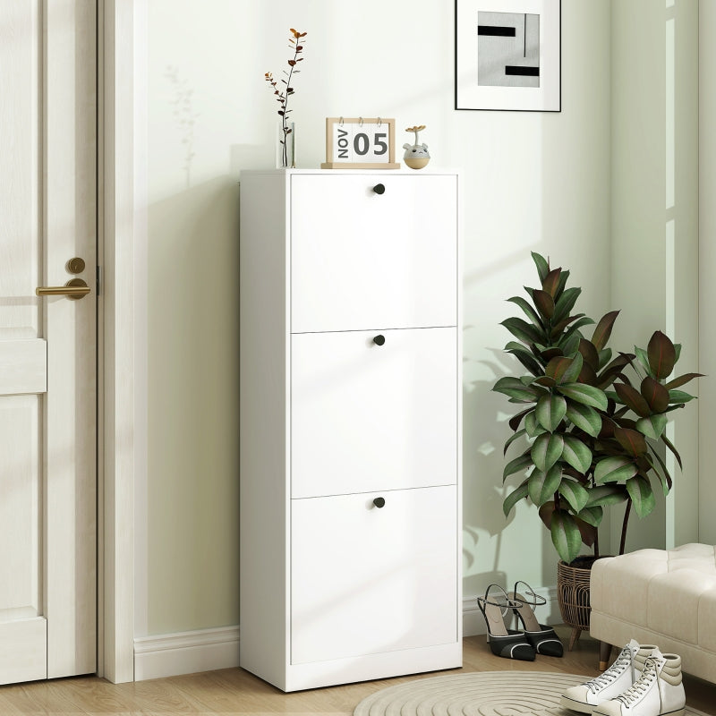 Shoe Cabinet, 3 Doors Adjustable Divider 12 Pair, White
