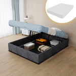 Bed Frame 140x200cm with Gas Lift & Mattress, Grey Dutch Velvet