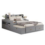 Solid wood combination bed 140*200cm, Storage Headboard, Drawers, Sofa Bench, grey