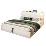 Wooden Flatbed 180x200cm with Hydraulic Storage & USB, White
